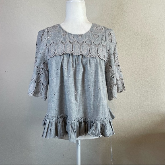 Sea Gray Boho Peasant Blouse Top SIZE 6 - Picture 1 of 8